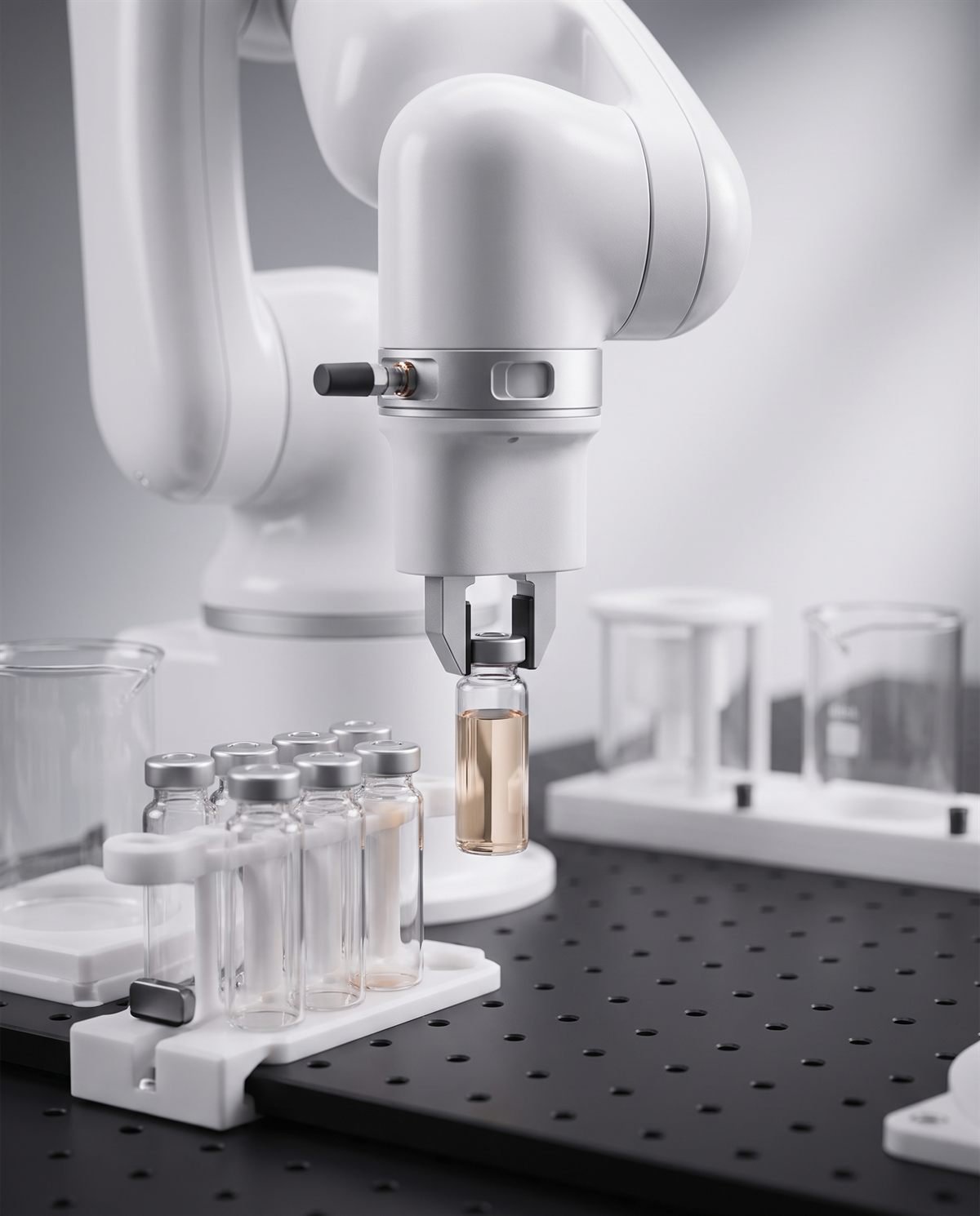 Robot arm handling a sample vial